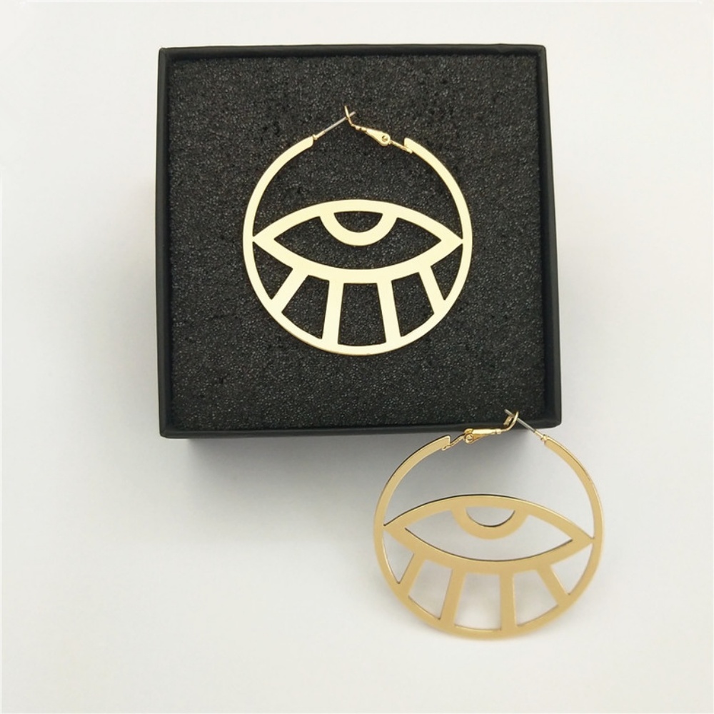 Minimalist Artists Eyes Hoop Earrings - Picture 2 of 5